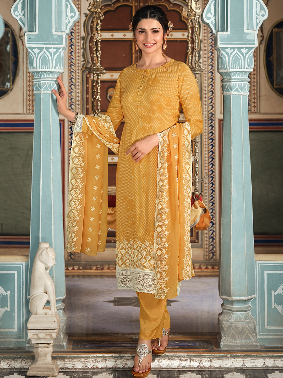 Cream Color Salwar Suit In Fox Georgette – Kaleendi